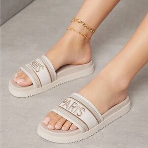 NWOB Paris Platform Sandal Slides Beige